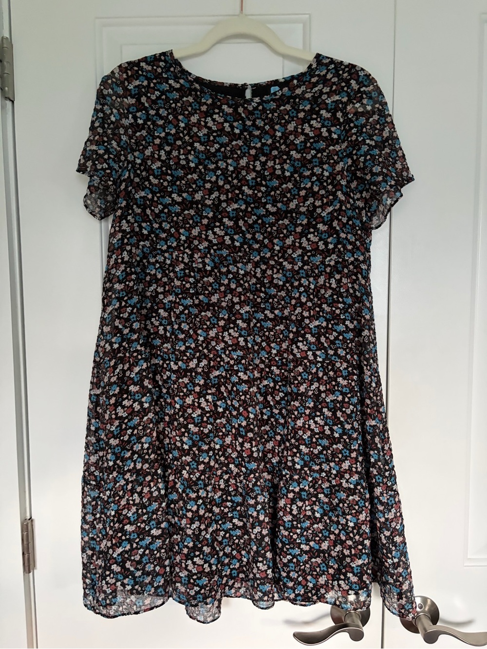 Madewell Black Mini Dress with Blue and Pink Floral Print